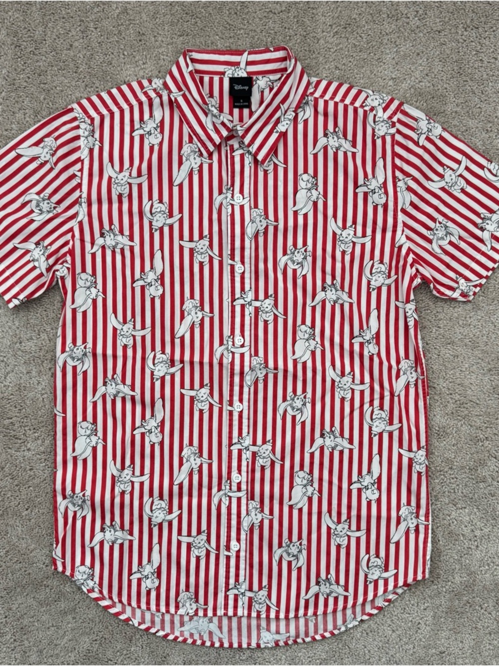 Dumbo Red & White Striped Disney Button Down Shirt Men Sz Small